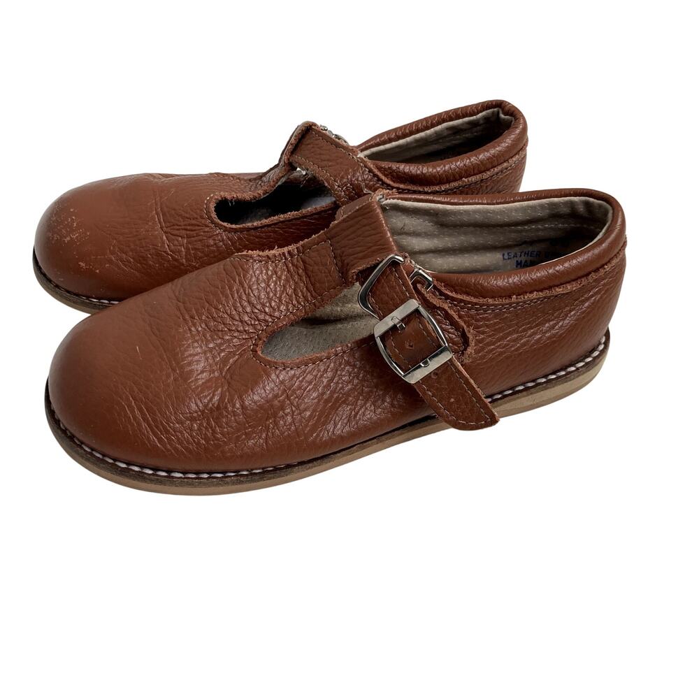 Mon Petit Shoes Hard Sole T-Strap Shoe - Brown - Leather - 11